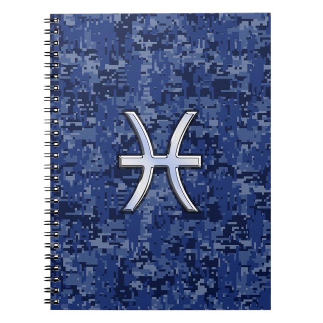 Modern Pisces Zodiac Sign Navy Blue Digital Camo Anteckningsbok (Framsidan)