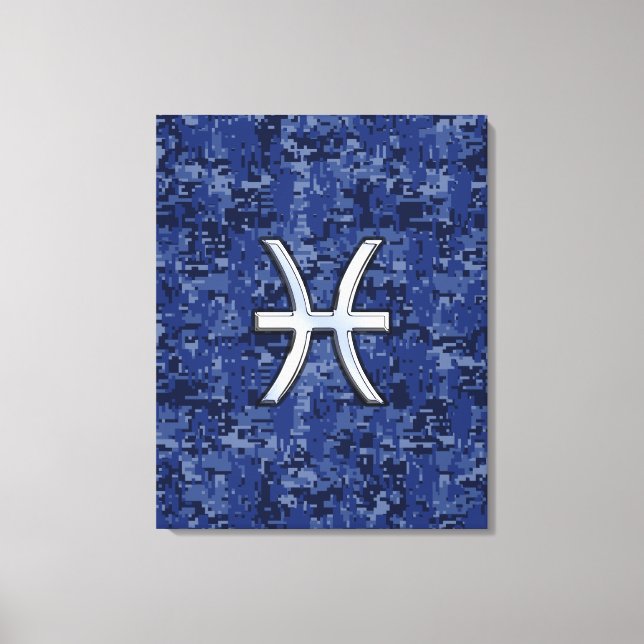 Modern Pisces Zodiac Sign Navy Blue Digital Camo Canvastryck (Framsida)
