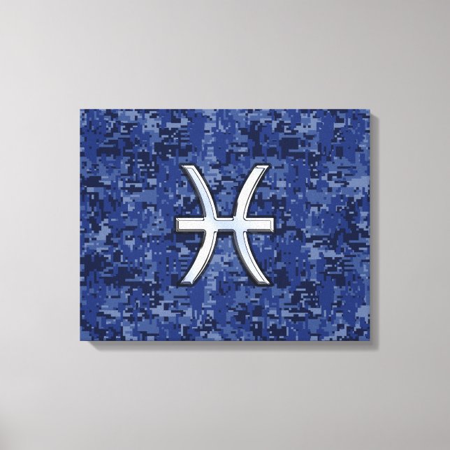 Modern Pisces Zodiac Sign Navy Blue Digital Camo Canvastryck (Framsida)