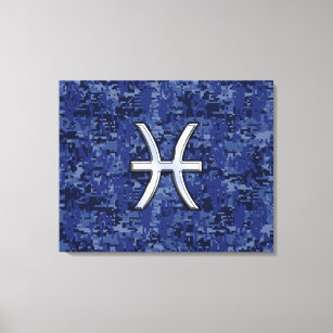 Modern Pisces Zodiac Sign Navy Blue Digital Camo Canvastryck
