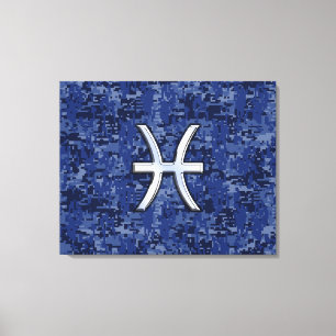 Modern Pisces Zodiac Sign Navy Blue Digital Camo Canvastryck