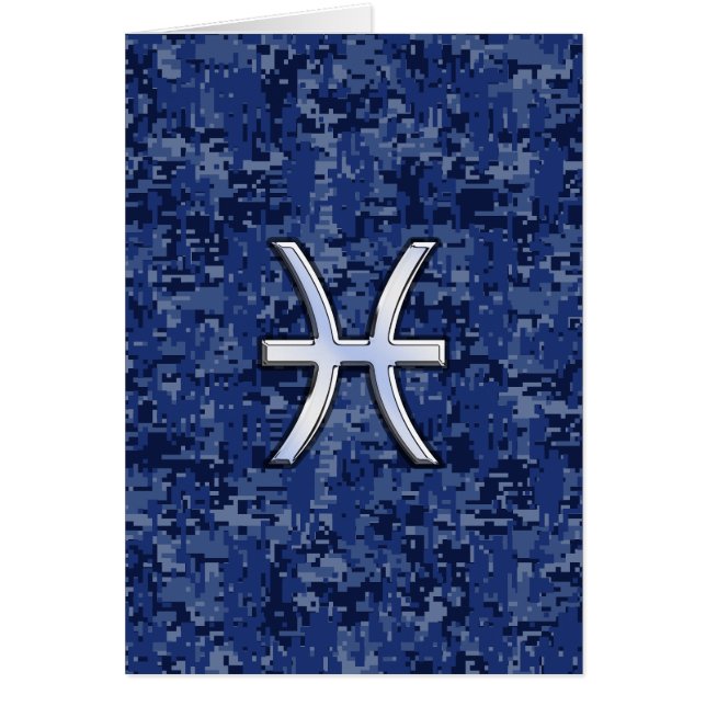 Modern Pisces Zodiac Sign Navy Blue Digital Camo Hälsningskort (Framsidan)