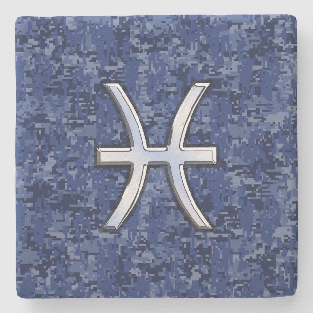 Modern Pisces Zodiac Sign Navy Blue Digital Camo Underlägg Sten (Framsidan)