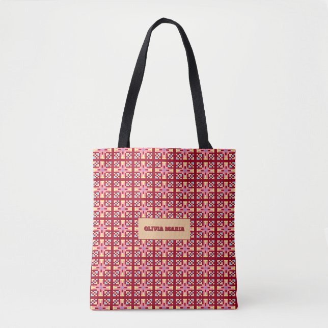 Modern Pixelgeometri Abstrakt Kors Artmönster Tygkasse (Framsida)