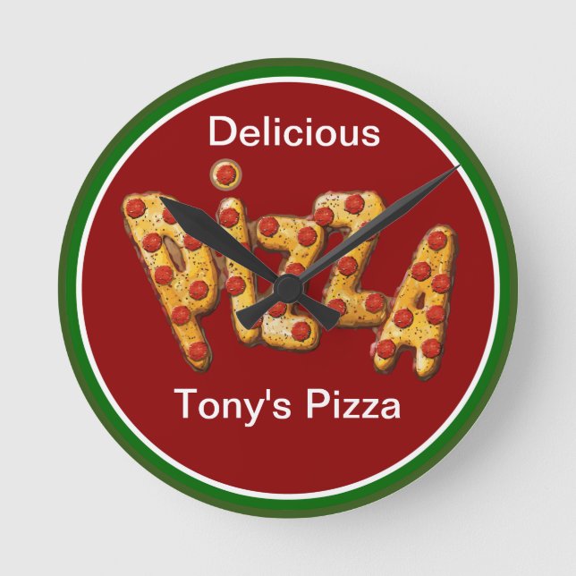 Modern Pizza Anpassningsbar Business Wall Clock Rund Klocka (Framsida)