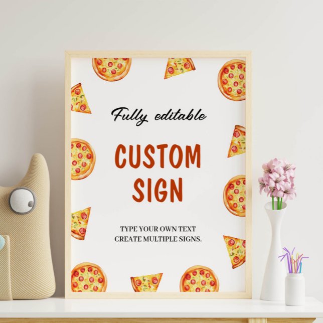 Modern Pizza Födelsedagsfest Anpassningsbar Sign Poster (Skapare uppladdad)