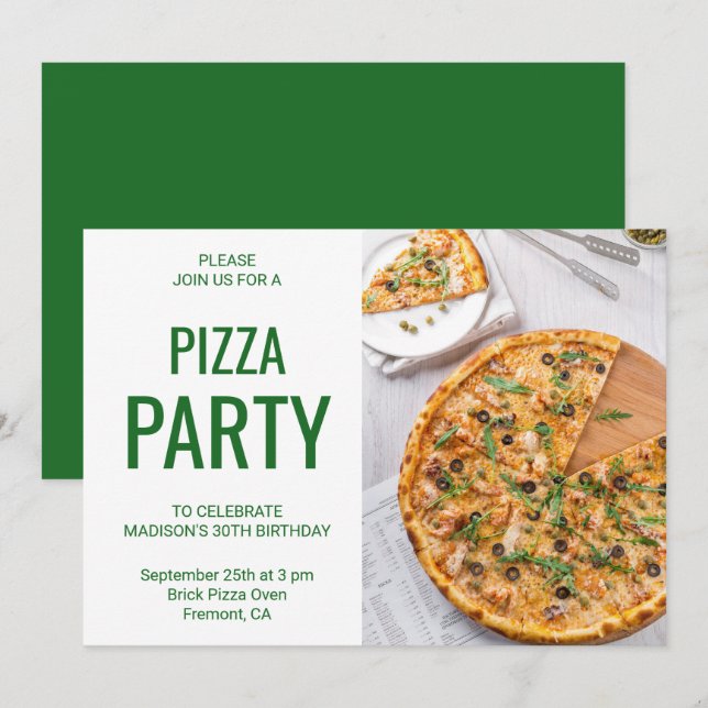 Modern pizza födelsedagsfest inbjudan (Fram/baksida)