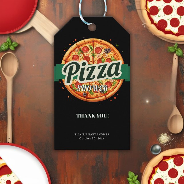 Modern Pizza Party Baby Shower Presentetikett (Skapare uppladdad)