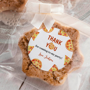 Modern Pizza Party Birthday-etiketter Runt Klistermärke