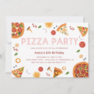 Modern Pizza Party varje år, födelsedagsinbjudan Inbjudningar