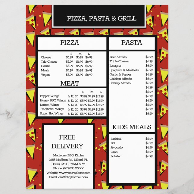 Modern Pizza Pasta Grill Restaurant Spaghetti Menu Reklamblad (Framsidan)