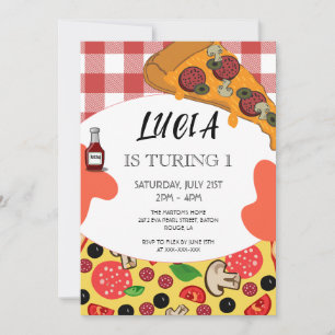 Modern Pizza-segmentinbjudan 1:a födelsedag Inbjudningar