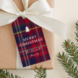 Modern Plaid Christmas Tree  Presentetikett