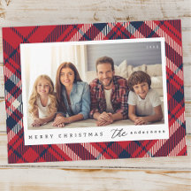 Modern Plaid God Jul Anpassad Familjefoto