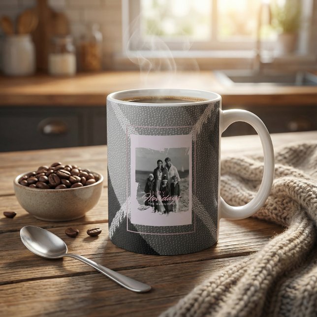 Modern Plaid Rustic Photo Christmas mug Kaffemugg (Skapare uppladdad)