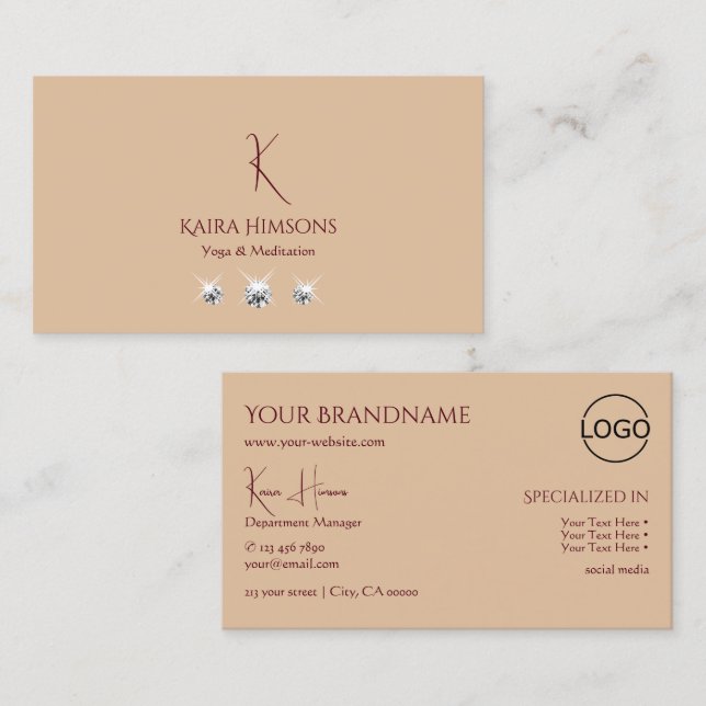 Modern Plain Beige med Monogram Logotyp och judar Visitkort (Fram/baksida)