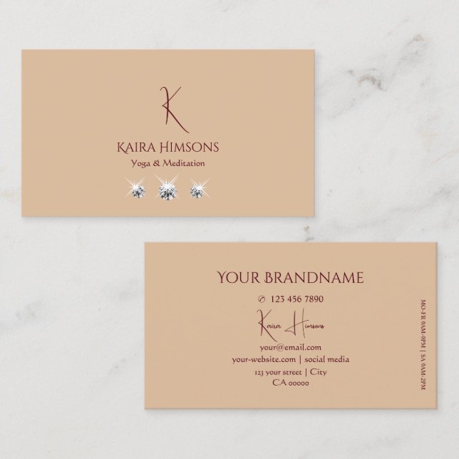 Modern Plain Beige med Monogram och Luxe Jewels Visitkort (Fram/baksida)