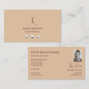 Modern Plain Beige med Monogram Photo och Jewels Visitkort