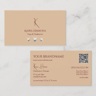 Modern Plain Beige med Monogram QRCode och judar Visitkort