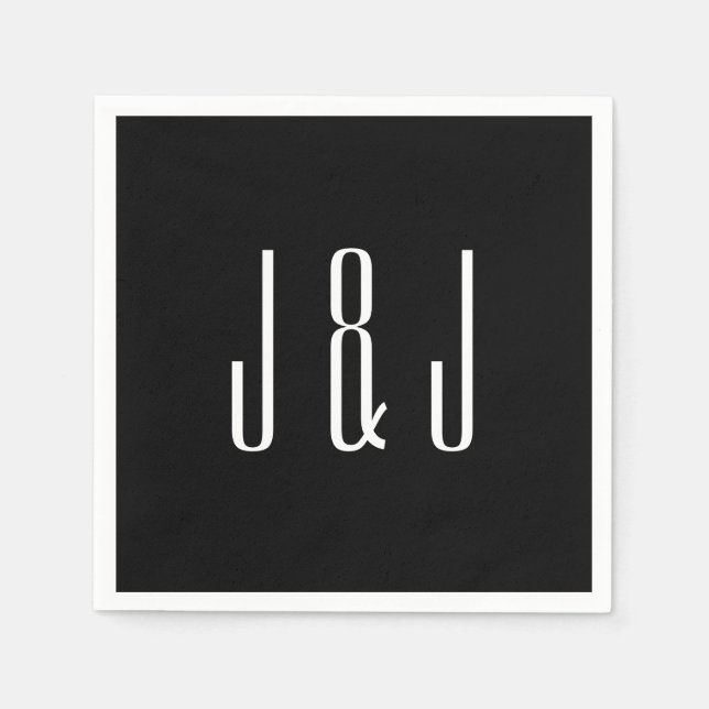 Modern Plain Black Bröllop Pappersservett (Framsidan)