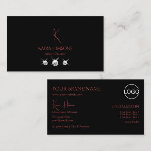 Modern Plain Black med Monogram Logotyp och diaman Visitkort