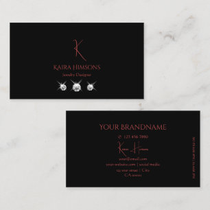 Modern Plain Black med Monogram och diamanter Visitkort