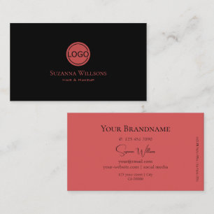 Modern Plain Black och Indian Red med Logotyp Visitkort