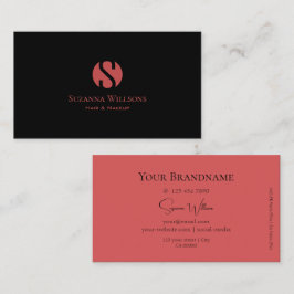Modern Plain Black och Indian Red med Monogram Visitkort