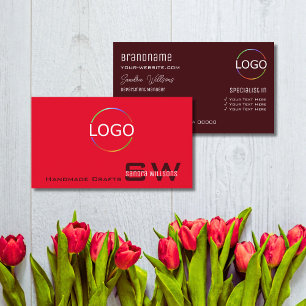 Modern Plain Red Burgundy med Monogram och Logotyp Visitkort