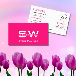 Modern Plain Rosa White med Monogram och Logotyp Visitkort