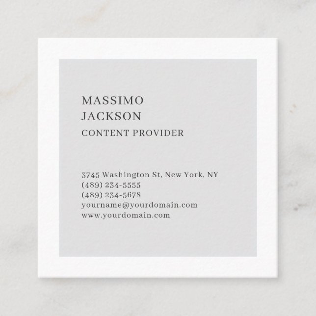 Modern Plain Simple Black White Grey Minimalist  Fyrkantigt Visitkort (Framsida)
