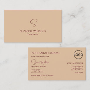 Modern Plain Tan Beige med Monogram och Logotyp Ch Visitkort