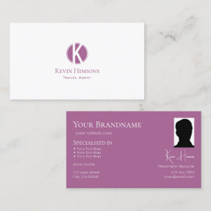 Modern Plain White Lilac med Monogram och Photo Visitkort
