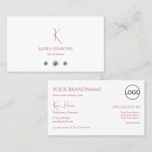 Modern Plain White med Monogram Logotyp och diaman Visitkort