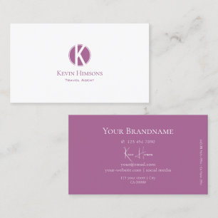 Modern Plain White och Lilac med Monogram Snyggt Visitkort