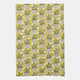 Modern Plants Decor Guld Sage Grönt Kökshandduk