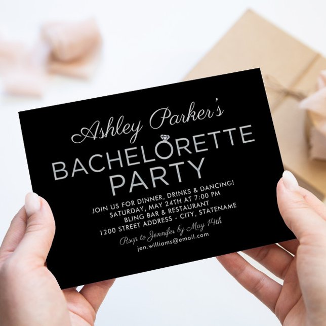 Modern Platinum Diamond Ring Bachelorette Party Inbjudningar (Skapare uppladdad)