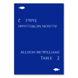 Modern plats-kort, fiskikon-Blue och White- Bordsnummer