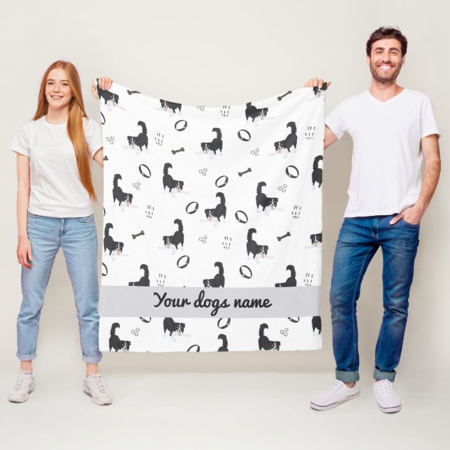 Modern platt design Border Collie & benmönster Fleecefilt (På plats)