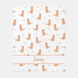 Modern Platt Design Golden Retriever & Hjärtan Pat Fleecefilt