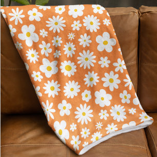 Modern, platt grafik, Daisy, Orange Fleecefilt