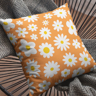 Modern, platt grafik, Daisy, Orange Kudde