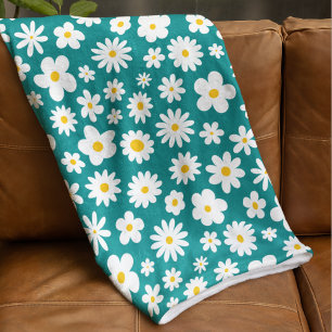 Modern platt grafisk Daisy - blått Fleecefilt