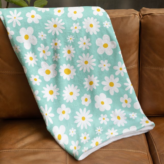 Modern platt grafisk Daisy Robin's Egg Blue Fleecefilt (Skapare uppladdad)