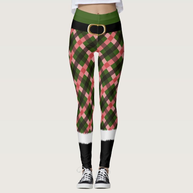 Modern Play Elf Santa Costume Cute Roligt jul Leggings (Framsida)