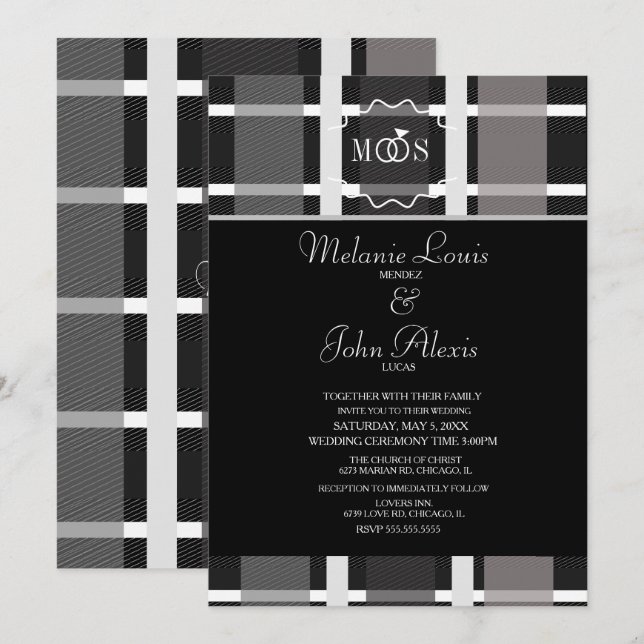 Modern Play Grått Black White Ring Logotyp Bröllop Inbjudningar (Fram/baksida)
