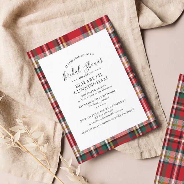 Modern Play Script Inbjudningskort för möhippan (Rustic Plaid Script Bridal Shower Invitation)