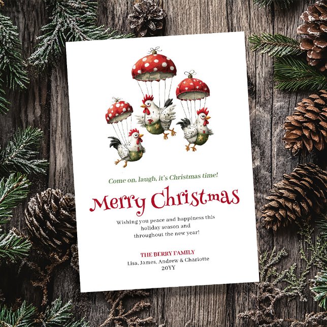 Modern Playful Chickens Holiday Greeting Card Julkort (Skapare uppladdad)