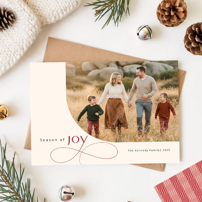 Modern Playful Family Kids Photo Red Bow Christmas Julkort (Skapare uppladdad)