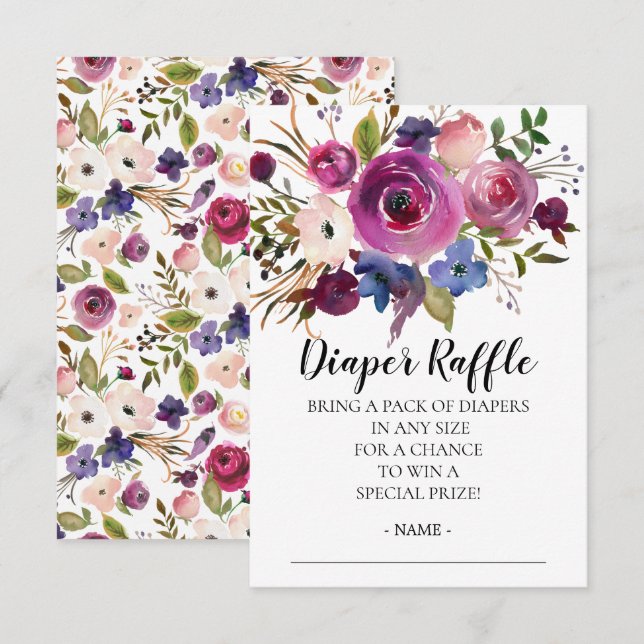 Modern Plum Blue Baby Shower Diaper Raffle Biljett Inbjudningar (Fram/baksida)
